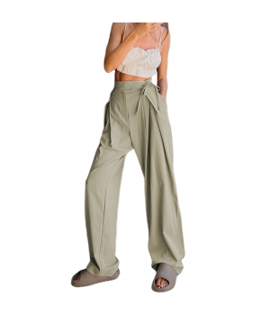 Customized Solid Loose Ladies High Rise Wide Leg Pants Trousers Slacks for Women