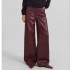 TWOTWINSTYLE Women's Pants PU Fabric High Waist Wine red Color Wide Leg Pants For Ladies New 2025