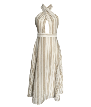 Cross Neck Striped Linen Dress Elastic Released On The Back Maxi Dress Woven Breathable Clothes