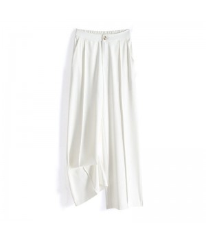 White casual wide-leg pants women 2023 summer new elastic waist loose casual all straight pants and pants